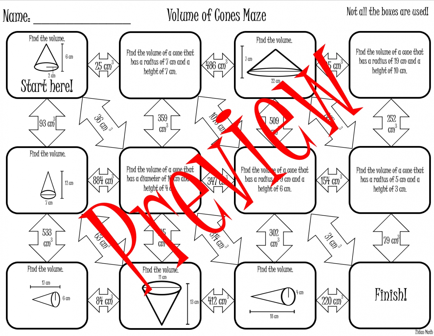 Volume of Cones Maze (TEK