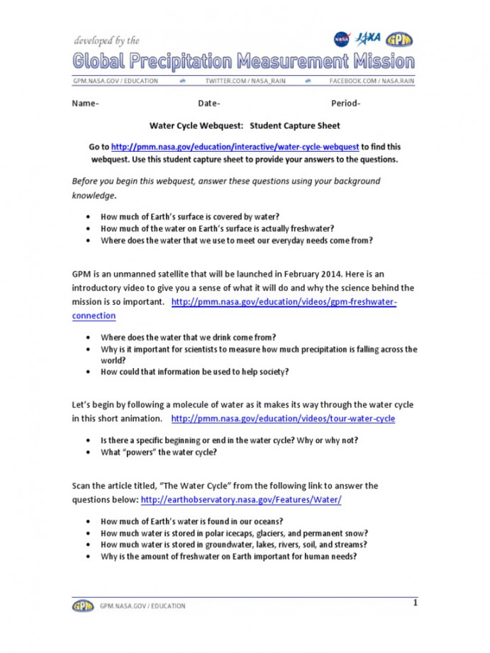 Water Cycle Webquest Student Capture Sheet   PDF  Water