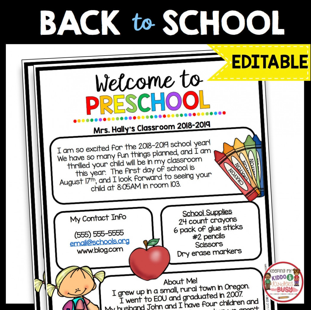 Welcome to Preschool Editable Newsletter Back to School Meet the