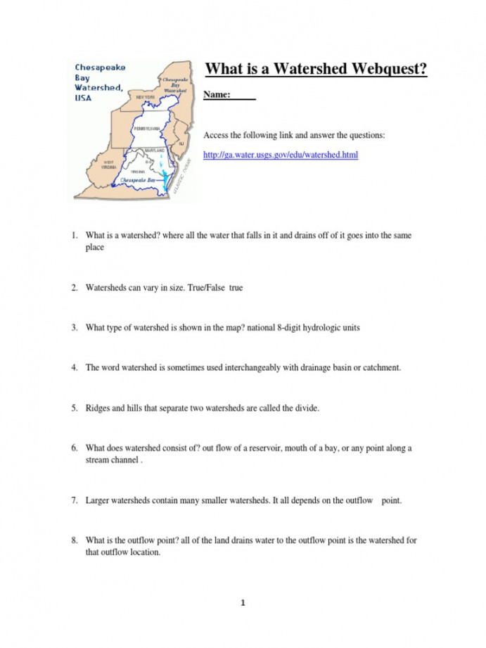 What-Is-A-Watershed-Webquest Studentworksheet  PDF  Drainage