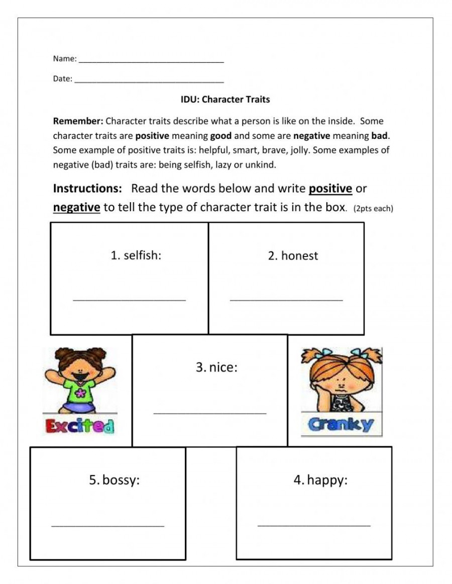 Character Traits Worksheet 2nd Grade