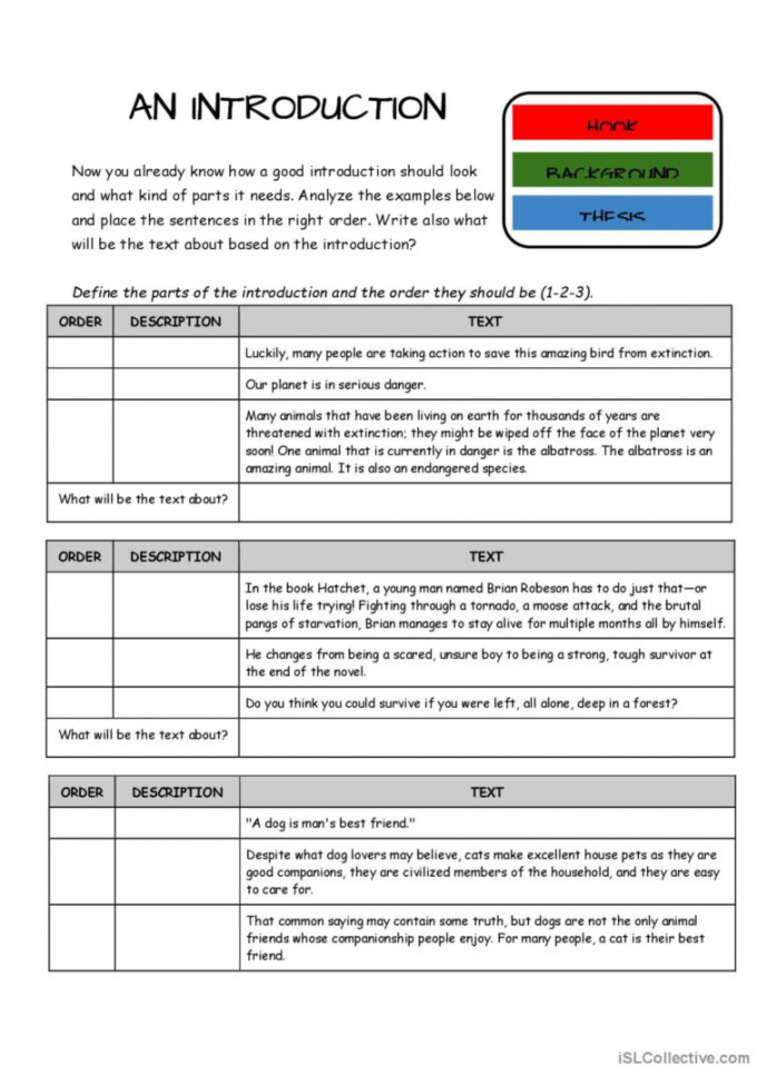 Writing an Introduction to an Essay: English ESL worksheets pdf & doc