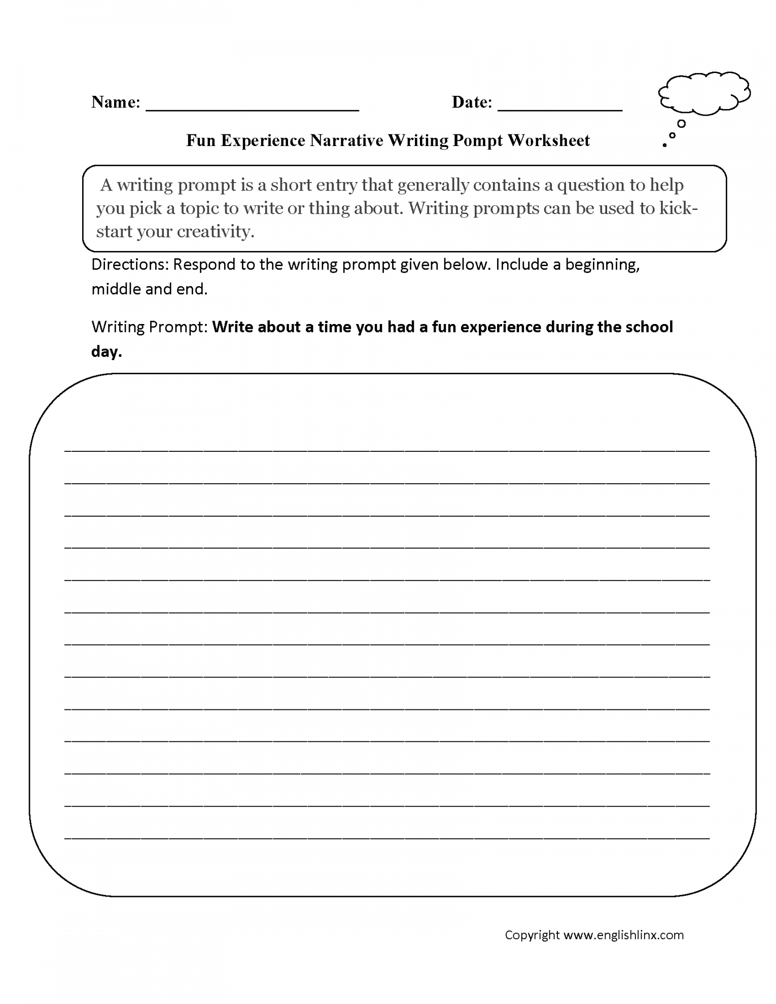 Writing Prompts Worksheets  Narrative Writing Prompts Worksheets