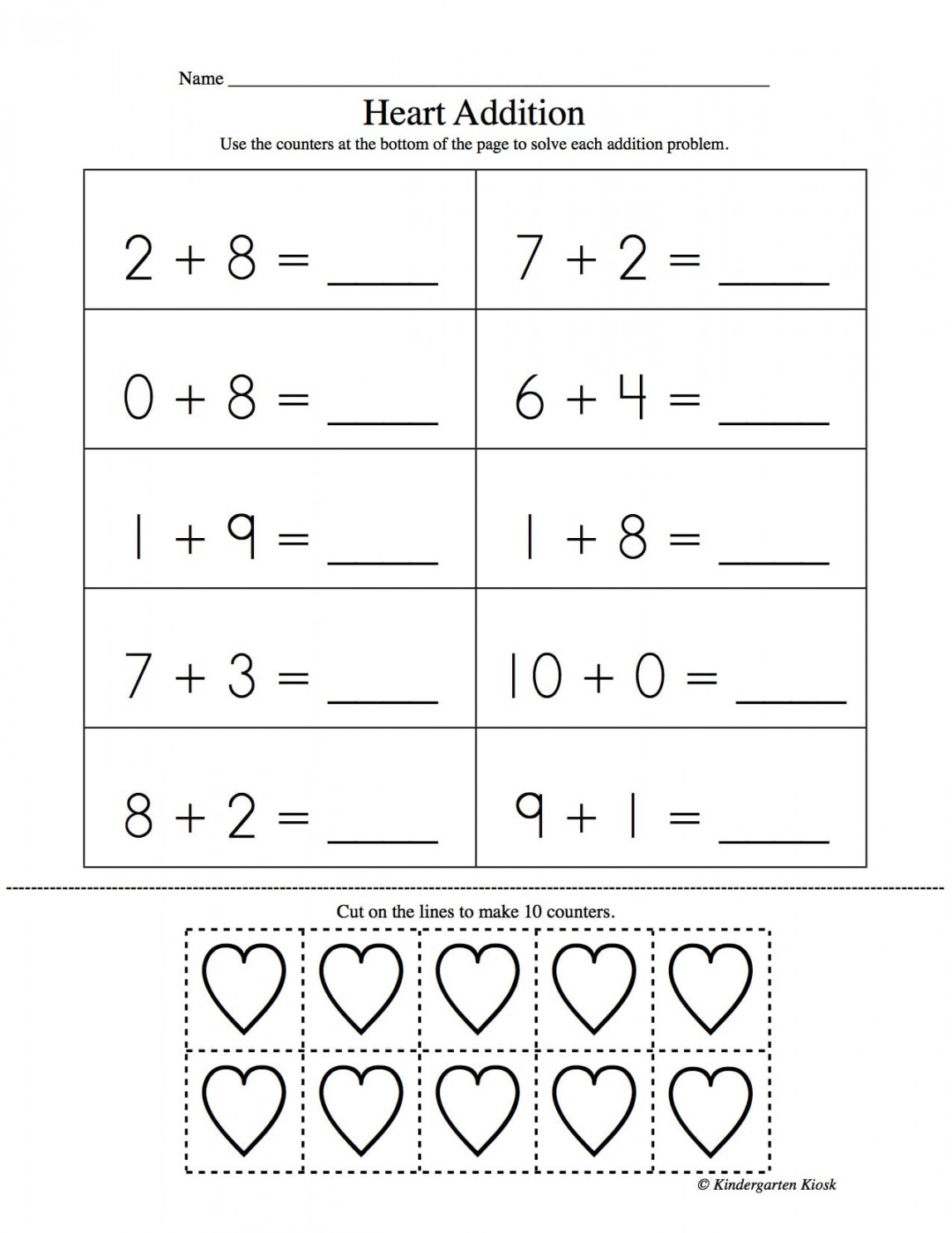 Addition Worksheets for Kindergarten — Kindergarten Kiosk