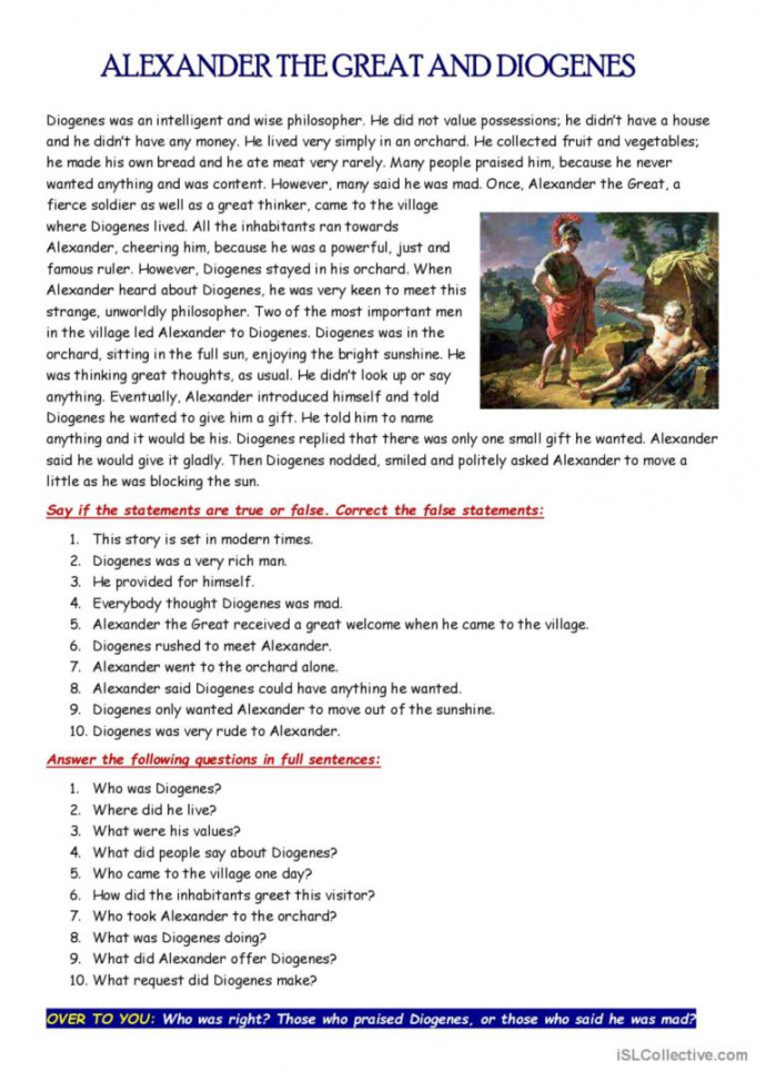 Alexander the great and diogenes gen: English ESL worksheets pdf