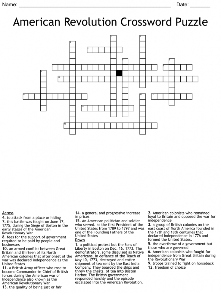 American Revolution Crossword Puzzle - WordMint