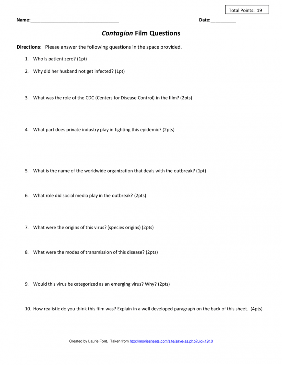 Answer all Contagion () Film Questions  Exercises Immunology