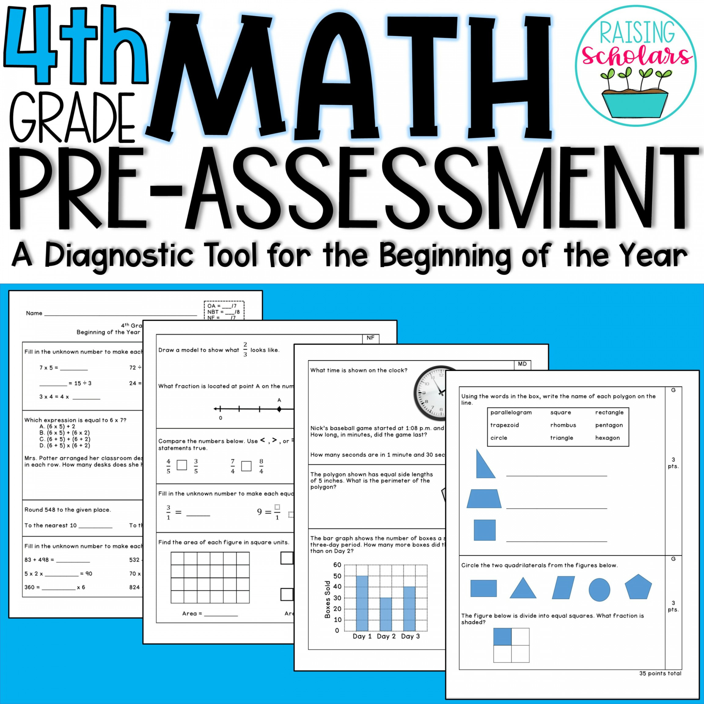 Beginning of Year th Grade Math Pre-Assessment Pretest  Made By