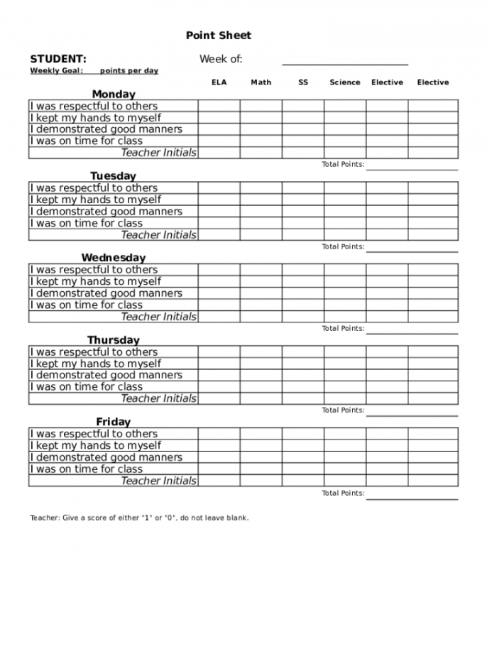 Behavior Point Sheet Template - Fill Online, Printable, Fillable