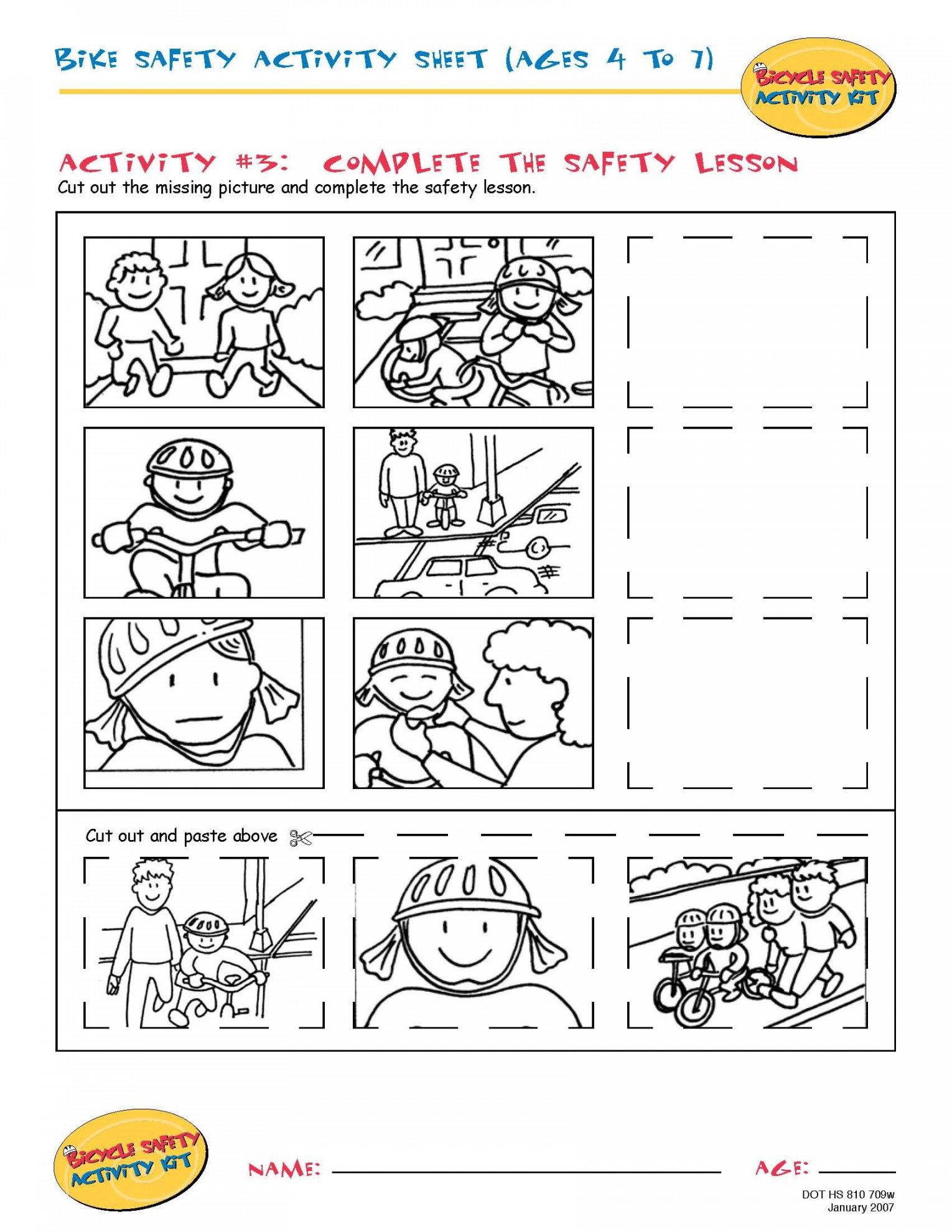 Bike Safety Activity Sheet (Ages  to ) Complete the Safety