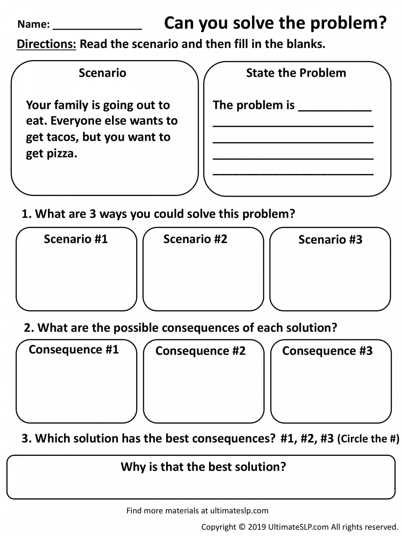 Can You Solve the Problem Worksheet  - Ultimate SLP