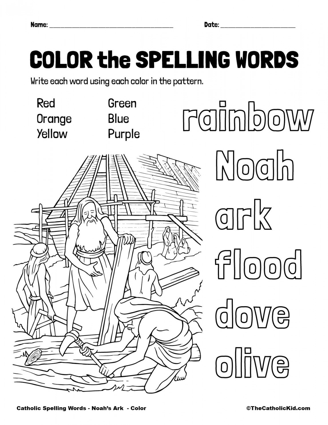 Catholic Spelling & Vocabulary Words Noah