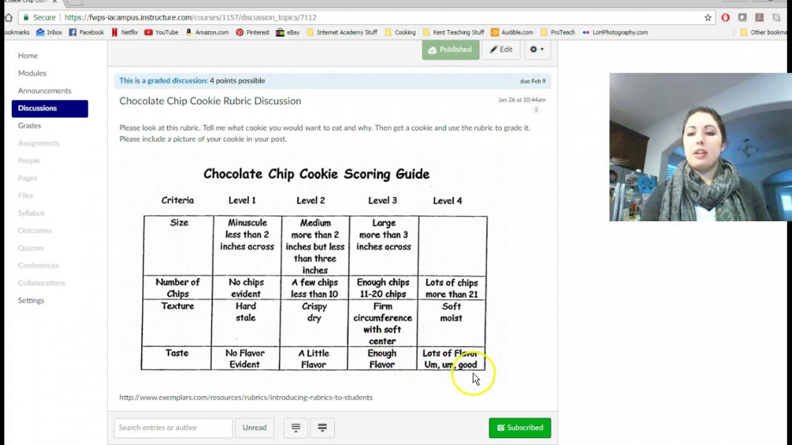 Chocolate Chip Cookie Rubric Example