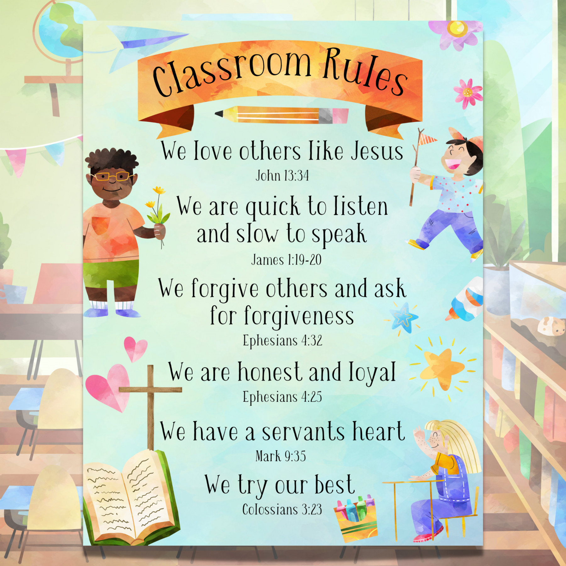 Christian Classroom Rules, Class Rules Poster, Homeschool