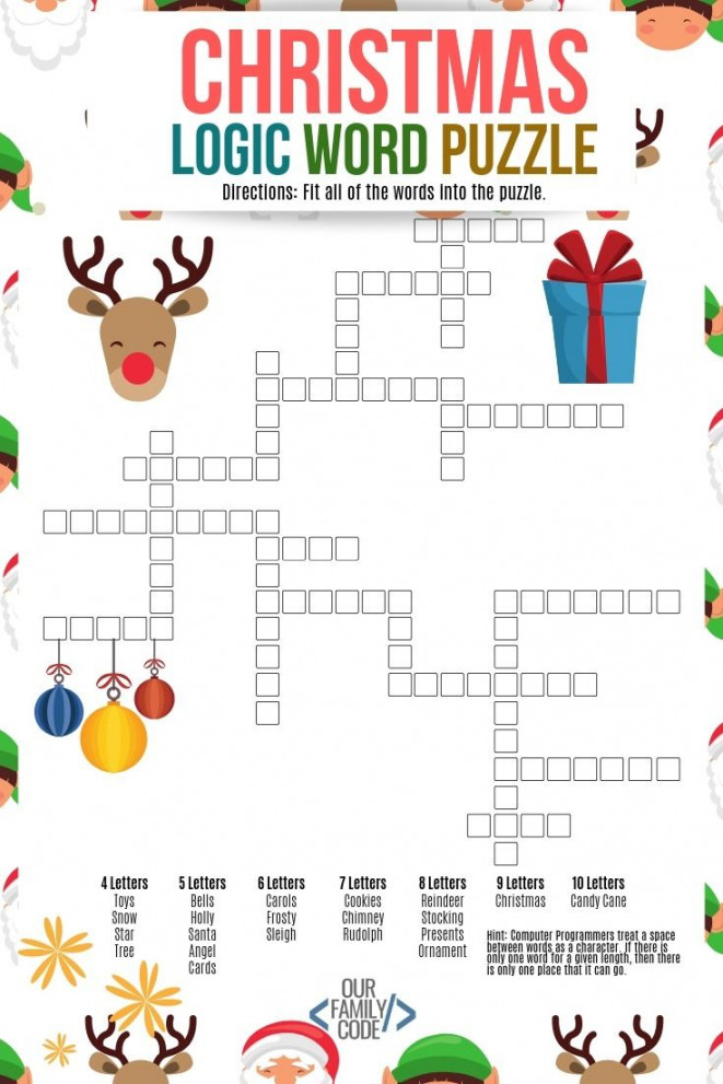 Christmas Logic Word Puzzle for Kids  Word puzzles for kids, Word