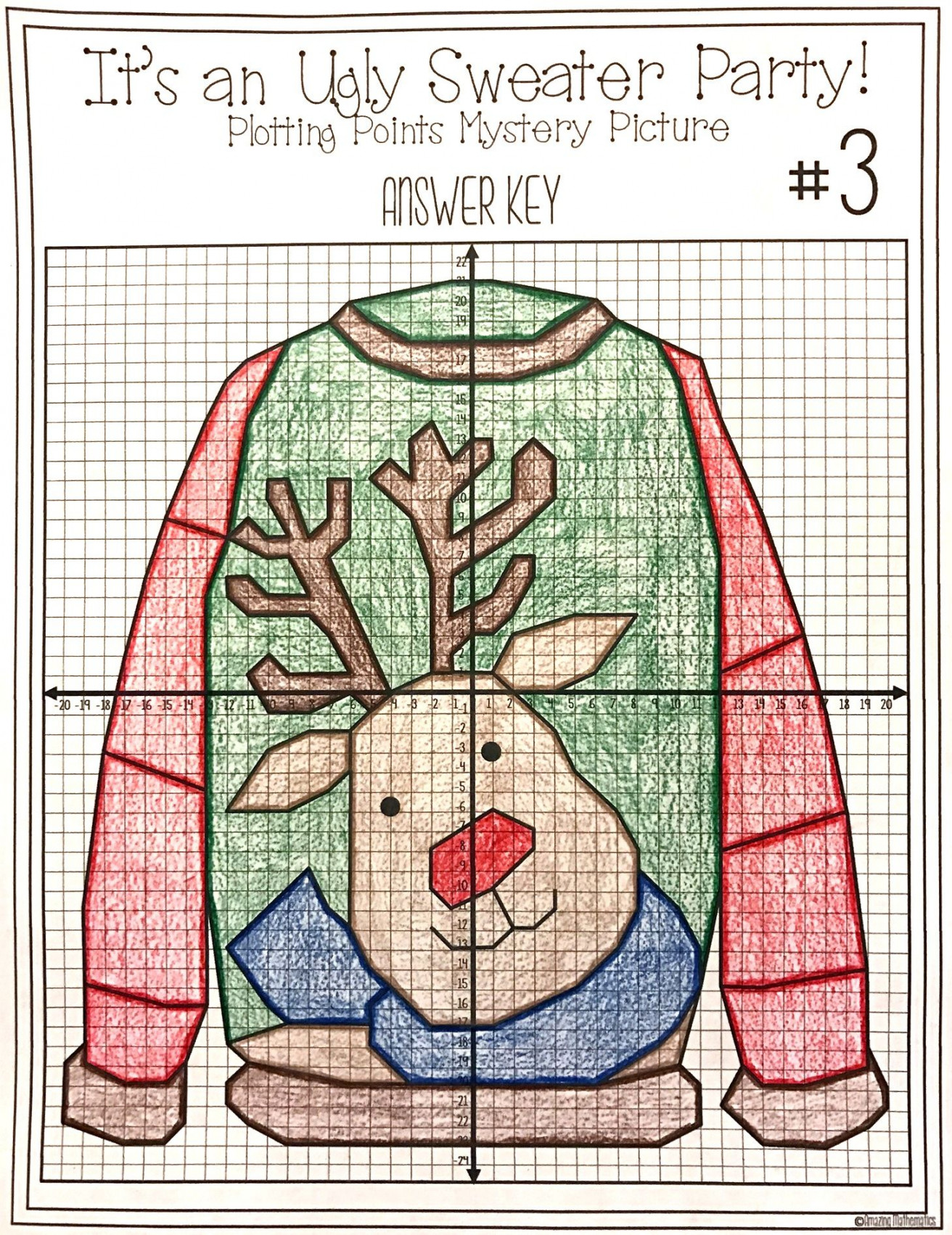 Christmas Math Activity - Ugly Sweaters Plotting Points - Mystery