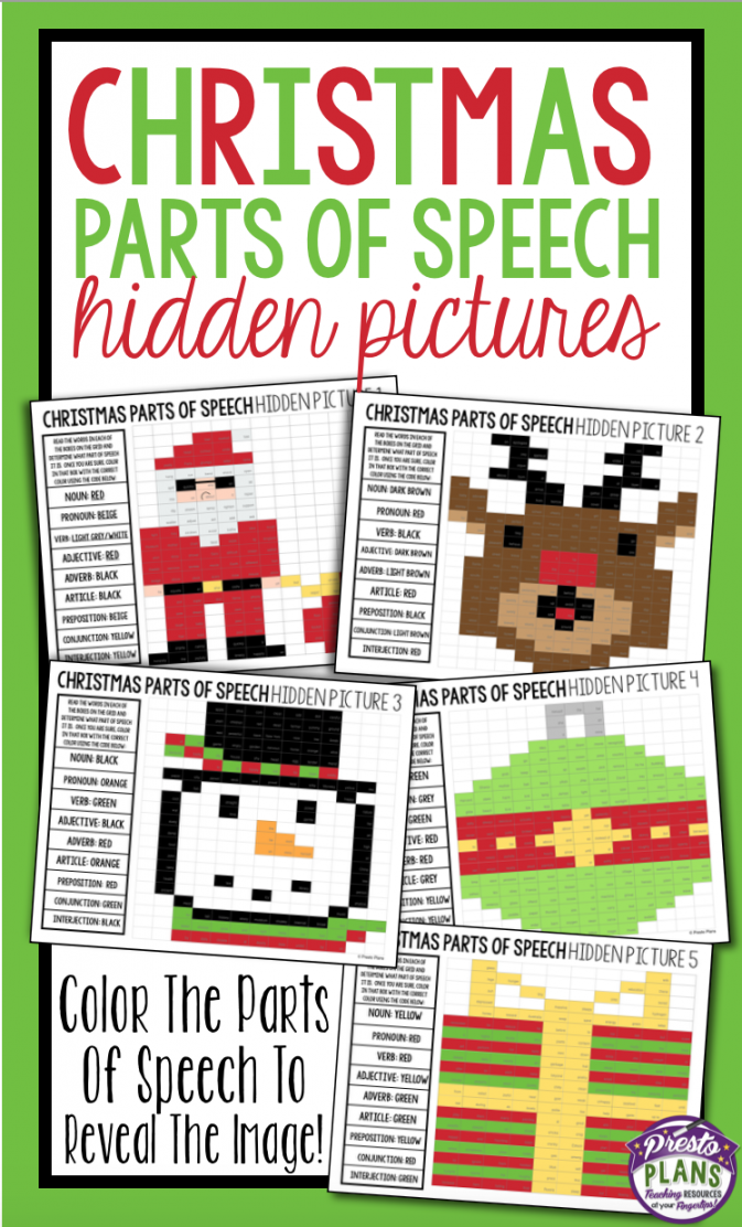 Christmas Parts of Speech Activity - Coloring Hidden Holiday