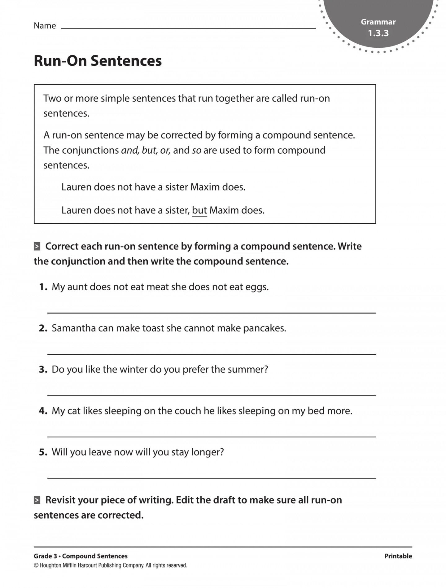 Classwork: Run On Interactive Worksheet – Edform