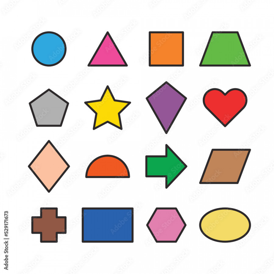 Collection of basic D shapes for kids learning, colorful