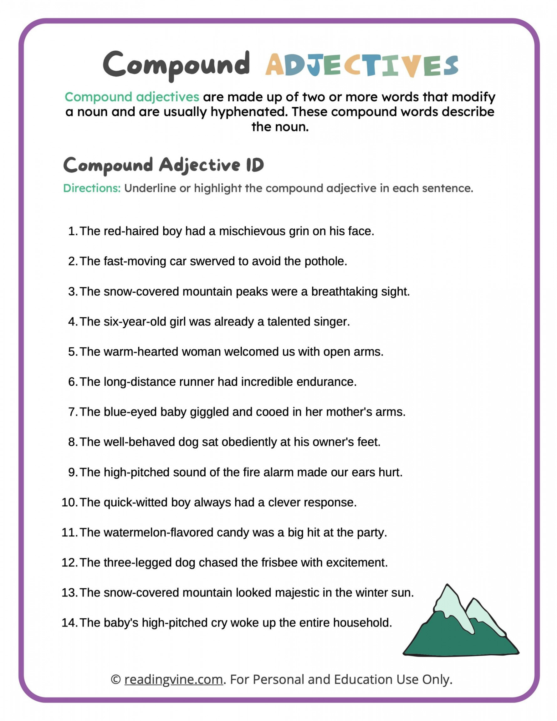 Compound Adjectives Worksheets - ReadingVine