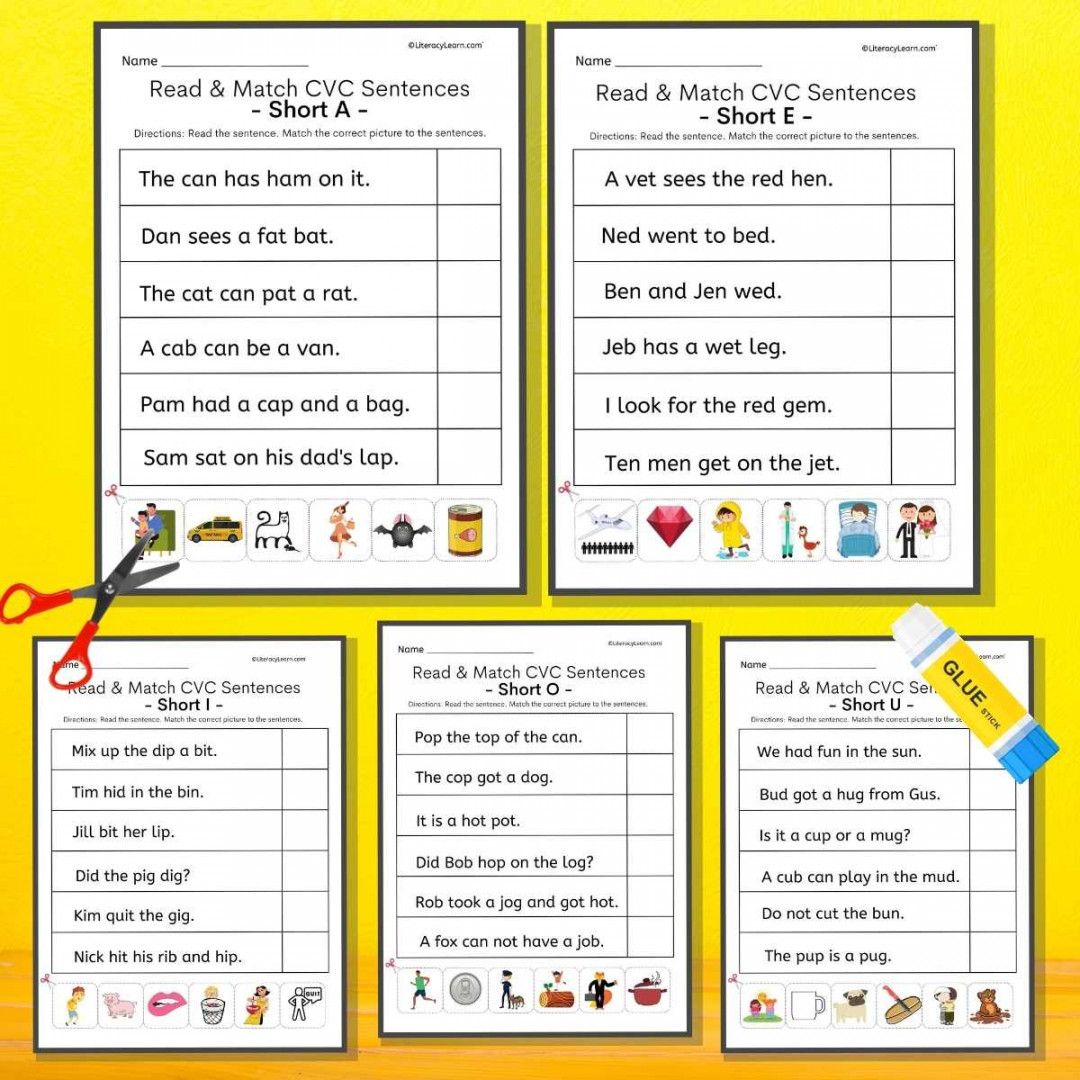 CVC Sentences with Read & Match Worksheets - Literacy Learn