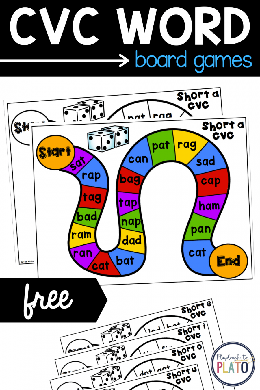 CVC Word Board Games - Playdough To Plato