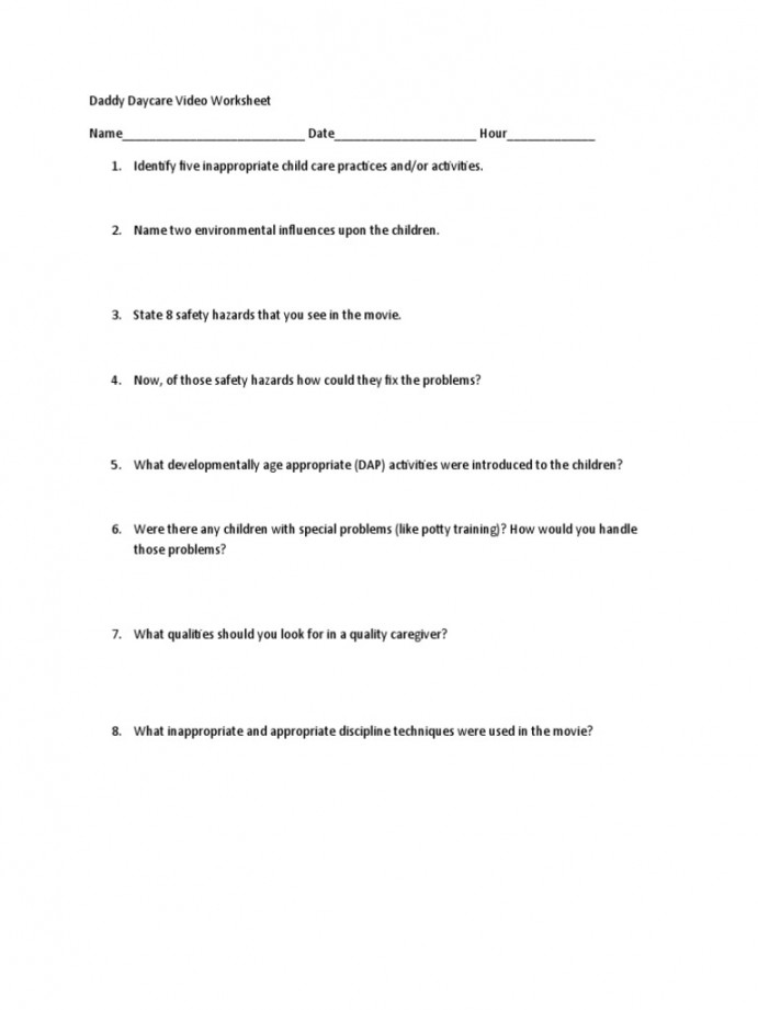 Daddy Daycare Video Worksheet  PDF