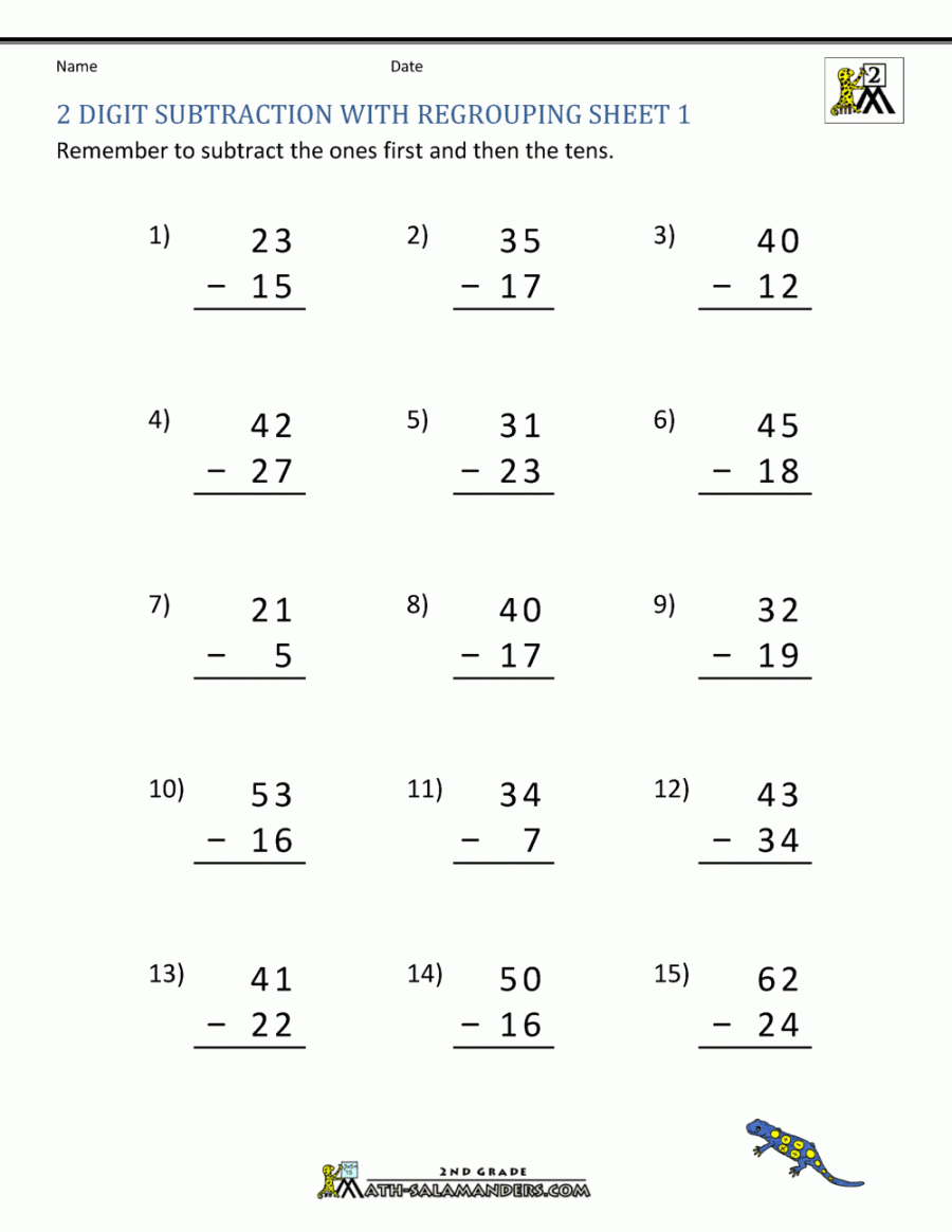 Digit Subtraction with Regrouping Worksheets