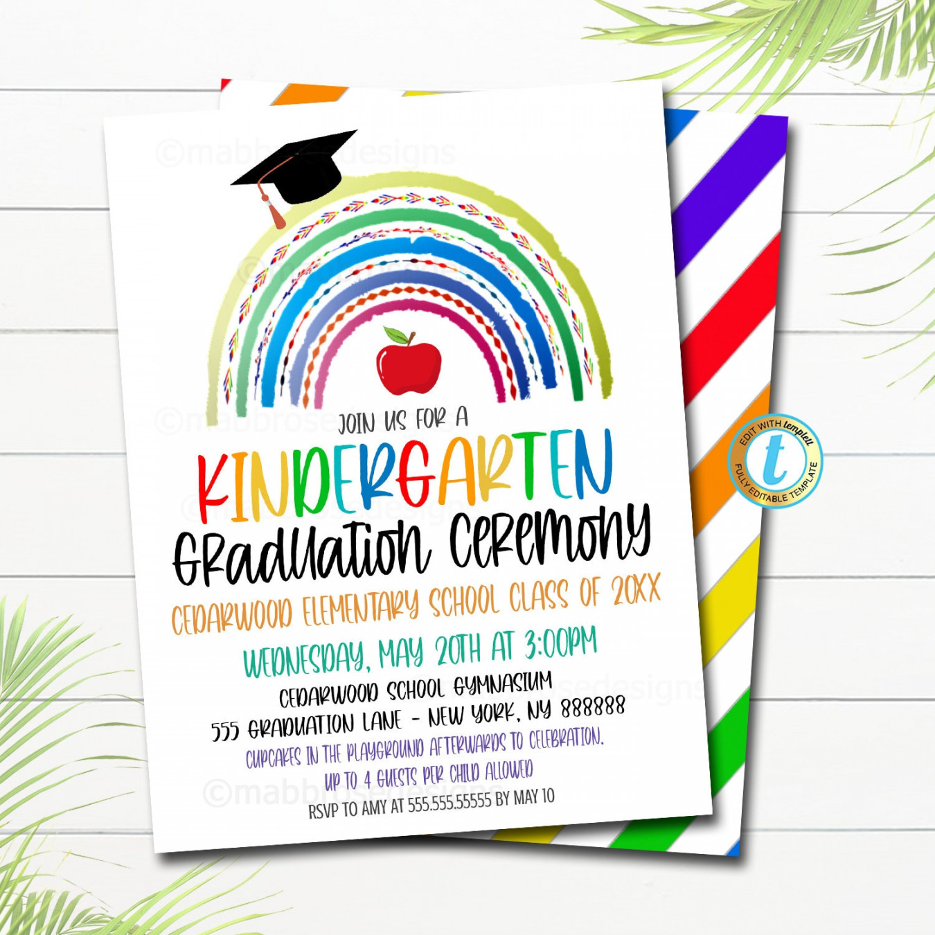 Editable Graduation Invitation Printable Kindergarten Preschool