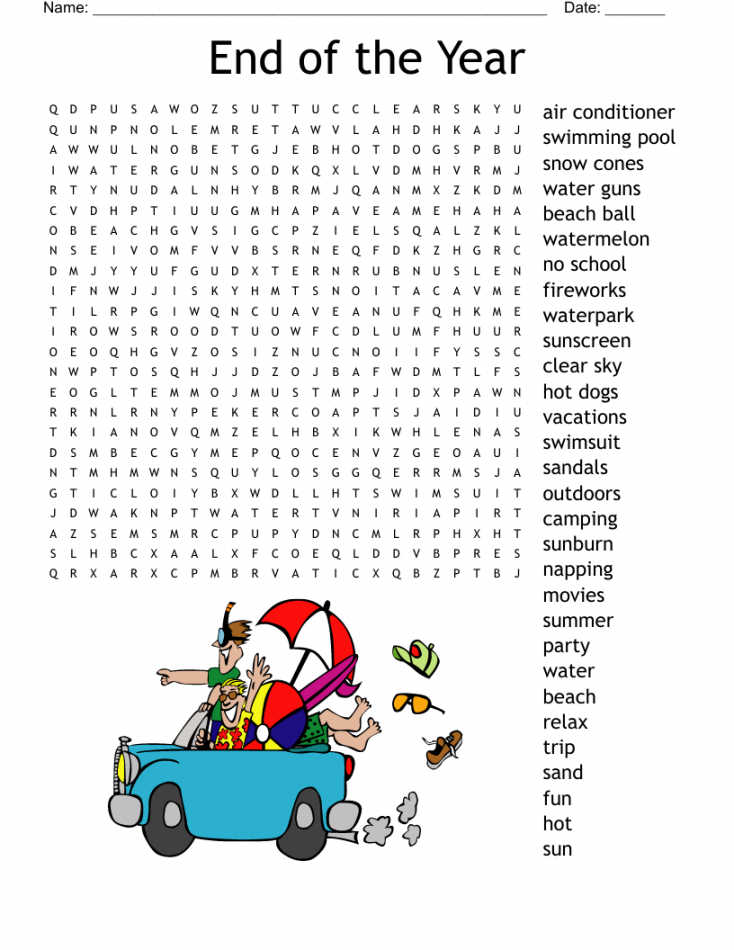 End Of The Year Word Search Martin Lindelof