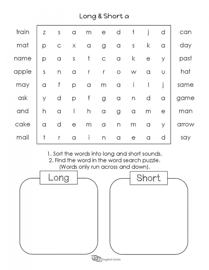 English Unite - Long and Short Vowels (a) Word Search Puzzle