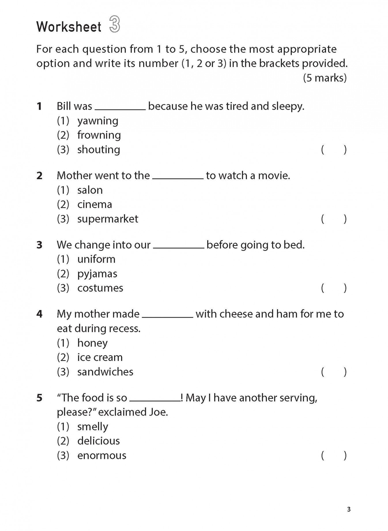 English Worksheets Primary  – Vocabulary MCQ - CPD Singapore