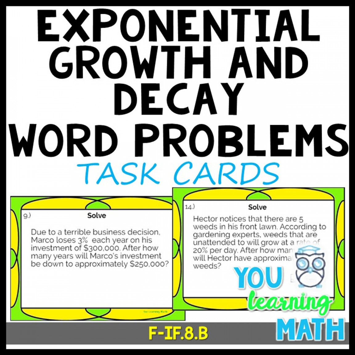 Exponential Growth and Decay Task Cards:  Word Problems