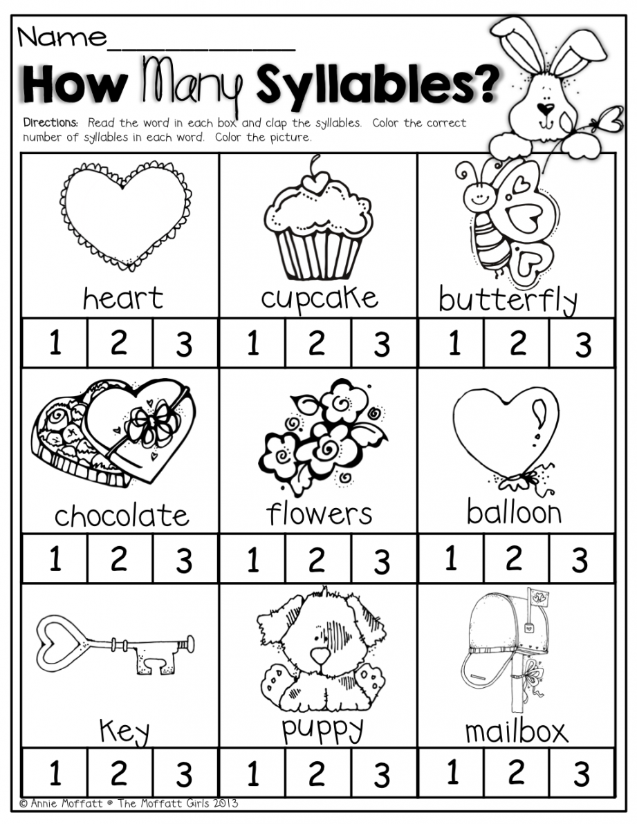 February NO PREP Packet (Kindergarten)  Syllable worksheet