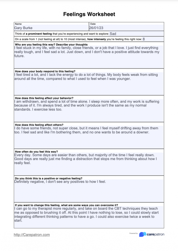 Feelings Worksheet & Example  Free PDF Download