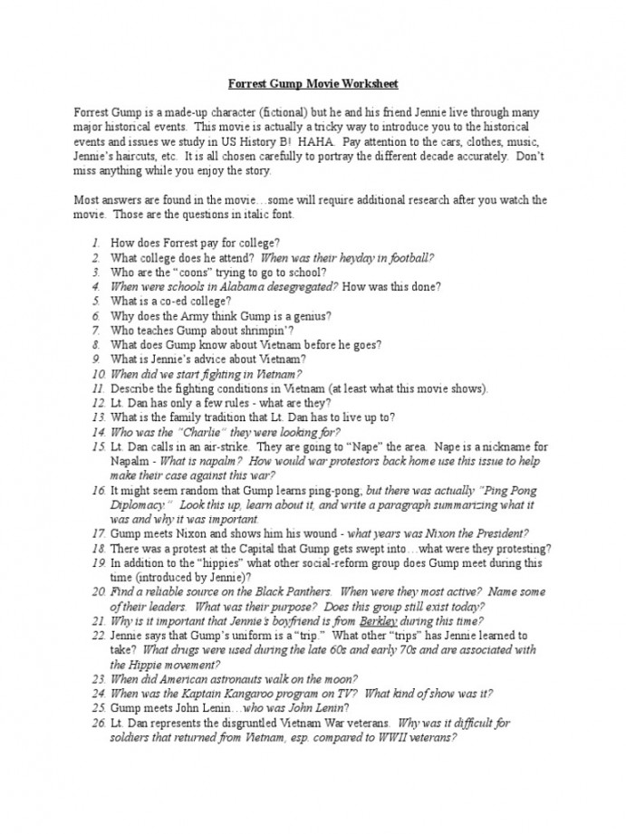 Forrest Gump Worksheet  PDF  Black Panther Party  Vietnam War