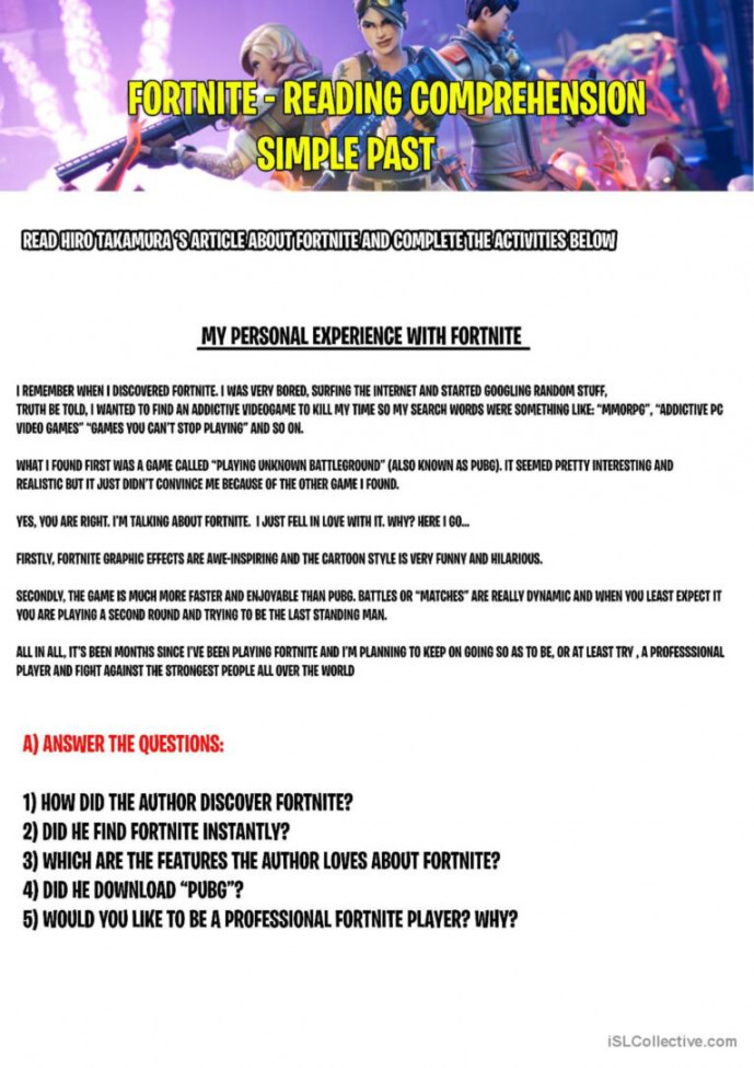 FORTNITE - SIMPLE PAST READING COMPR: English ESL worksheets pdf