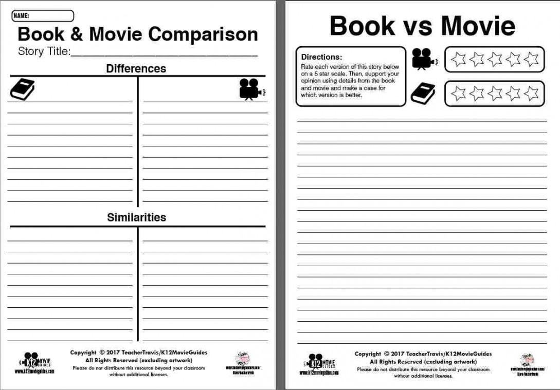 Free Book & Movie Comparison Graphic Organizer Worksheet