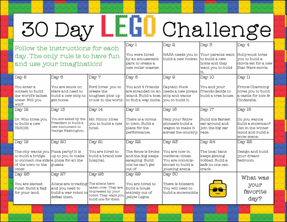 Free Printable -Day LEGO Challenge (instant download