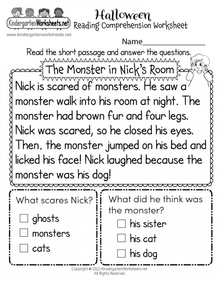 Free Printable Halloween Reading Comprehension Worksheet