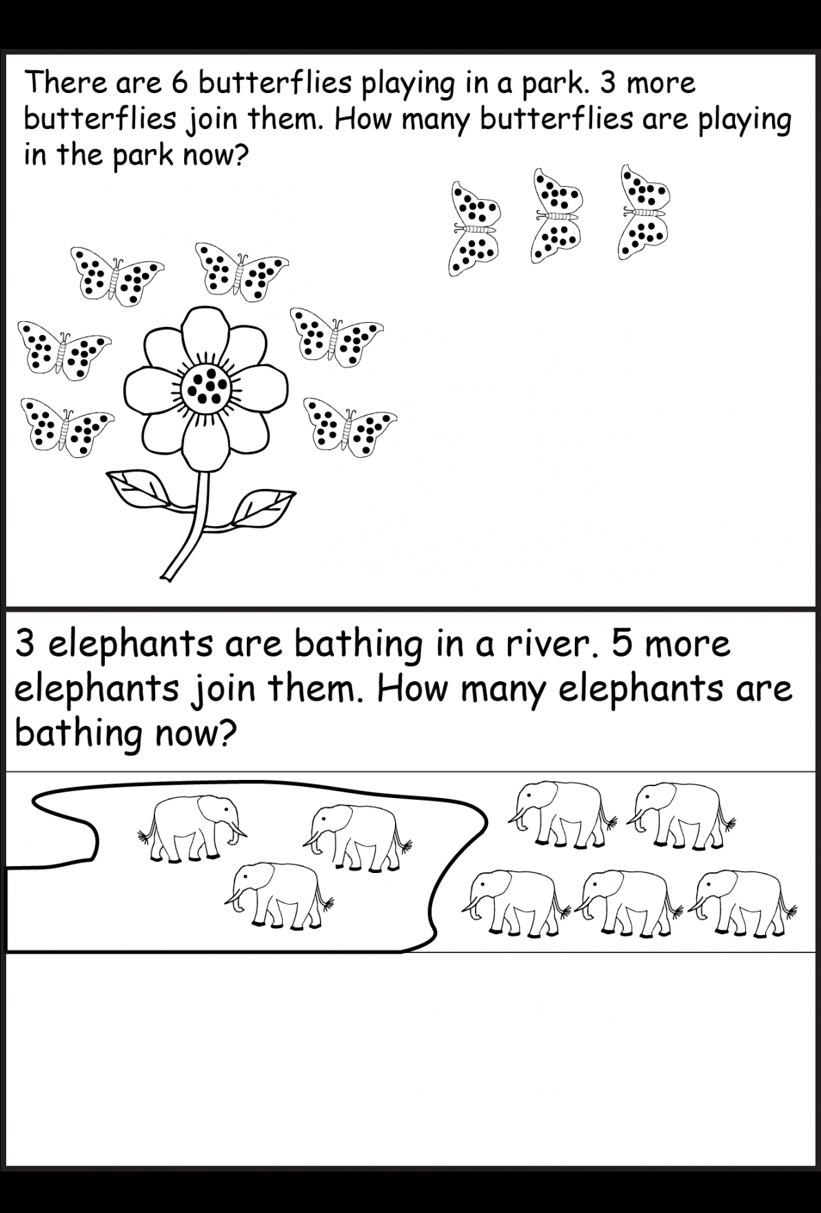 free printable kindergarten story math problems  Picture Word