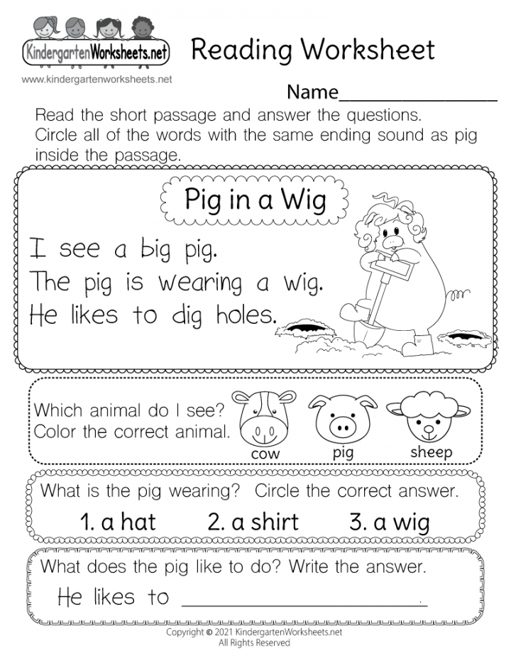 Free Printable Reading Worksheet