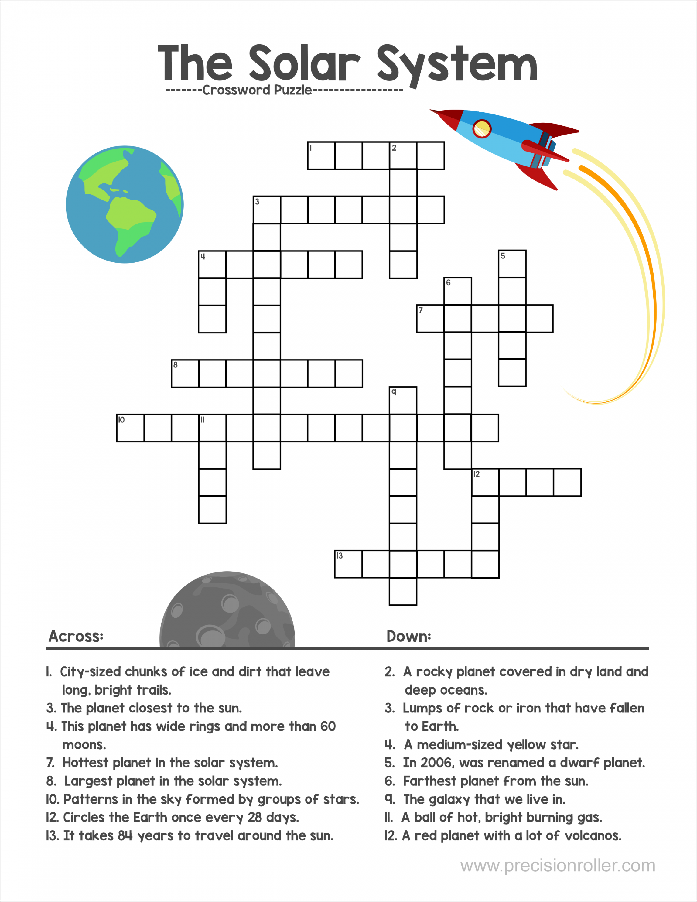 Free Printable Solar System-Themed Crossword Puzzle - Precision