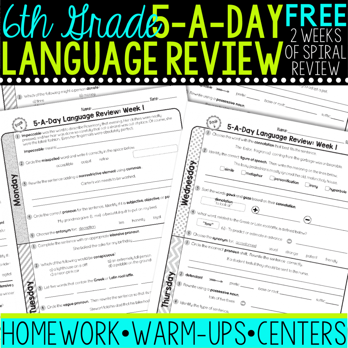 FREE th Grade Daily Language Spiral Review • Teacher Thrive