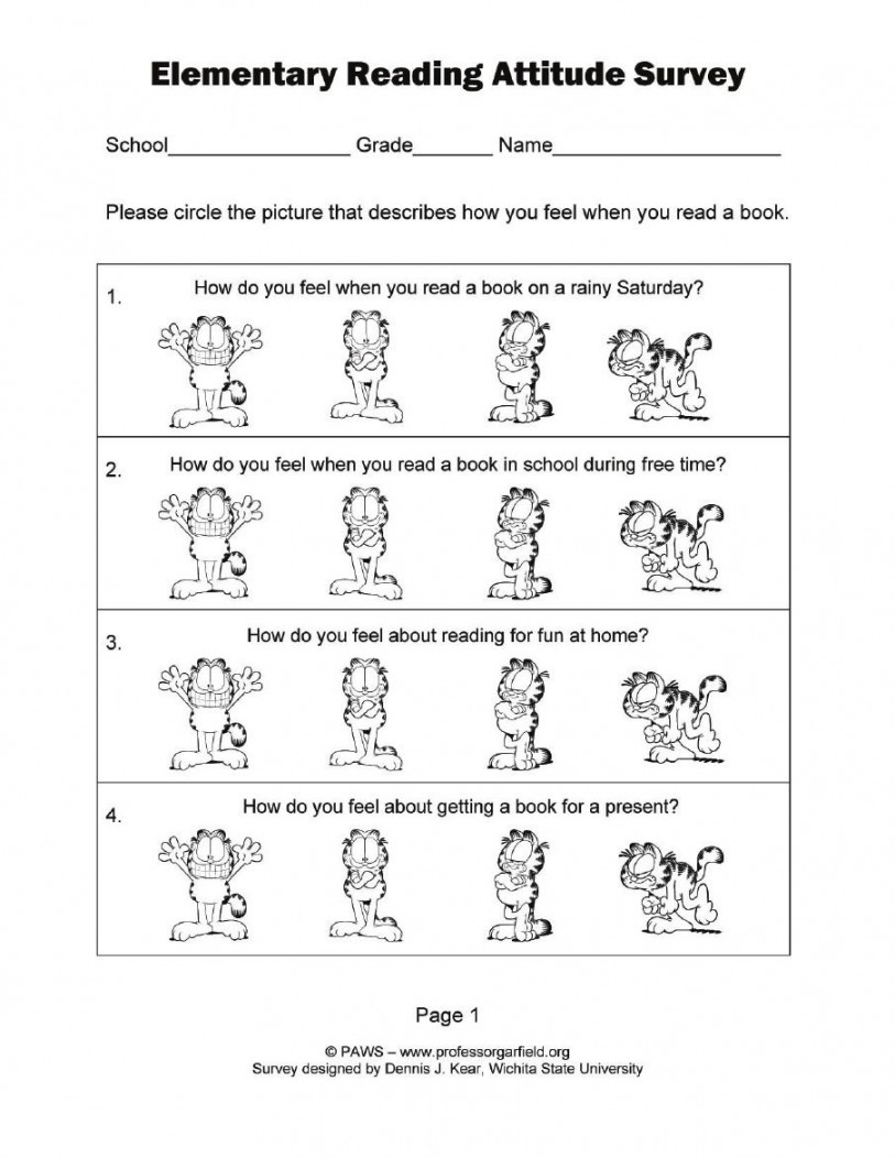 Garfield Reading Attitudes Survey  Elementary reading, Reading