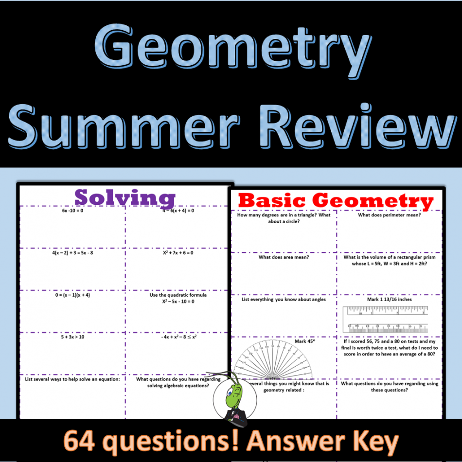 Geometry Summer Review of Algebra  Packet EDITABLE  Back to School Review