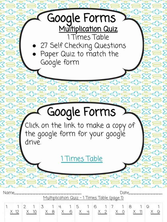 Google Forms: Multiplication Quiz  Times Table  Self Checking