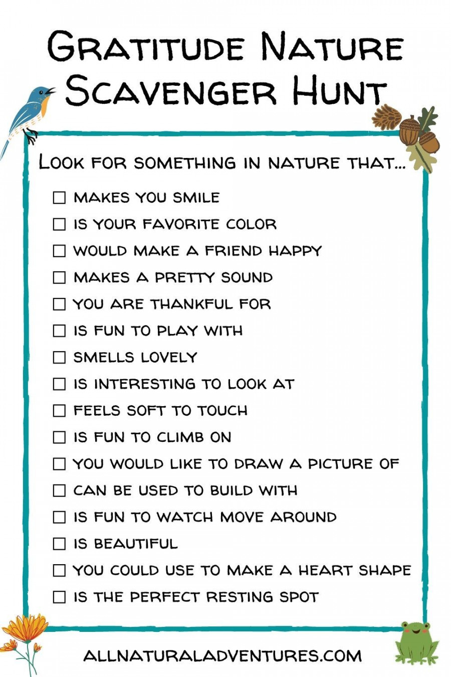 Gratitude Nature Scavenger Hunt - Free Printable  Nature