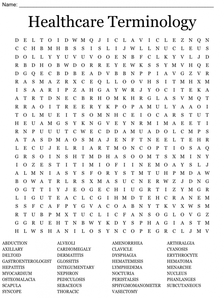 Healthcare Terminology Word Search - WordMint