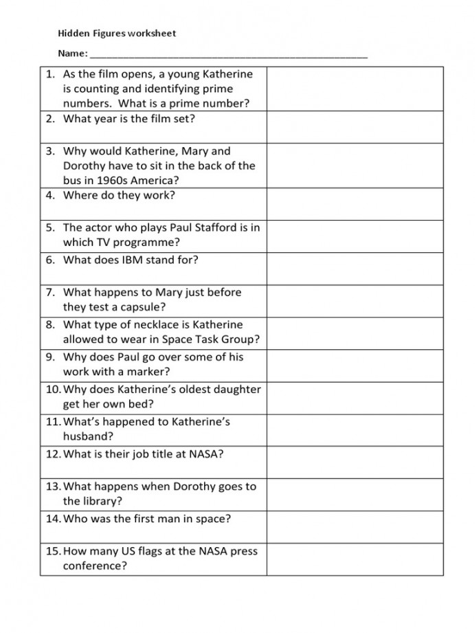 Hidden Figures Worksheet  PDF  Hidden Figures  Spaceflight